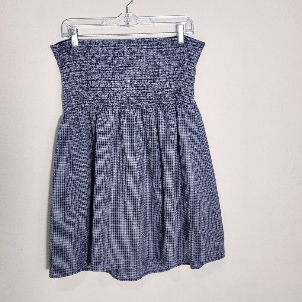 No Boundaries Strapless Smocked Mini Dress Blue White Checkered Size Large - Picture 6 of 8